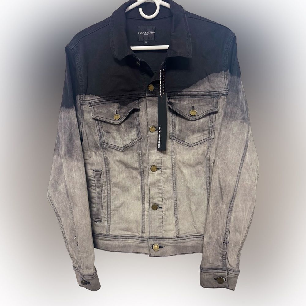 Rockstar Black Gray Denim Jacket Men's Medium NWT Trucker Streetwear Grunge